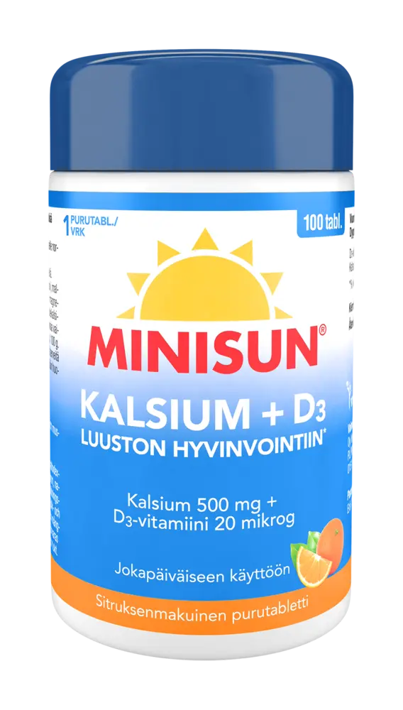 Minisun Kalsium 500 mg + D-vitamiini 20 mikrog