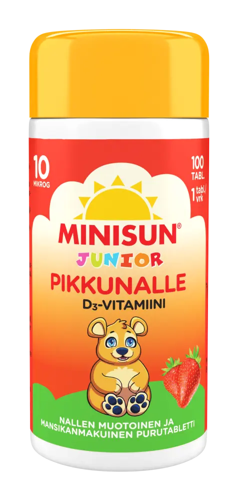 Minisun D-vitamiini Mansikka Nalle jr.10 mikrog