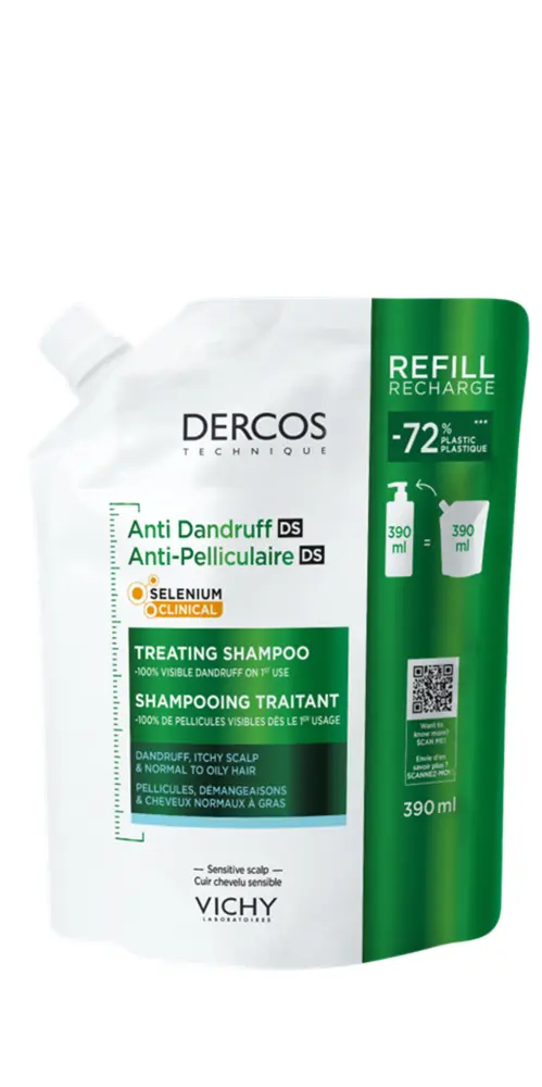 Vichy Dercos Shampoo Anti-dandruff rasv. hiuksille täyttöpakkaus
